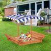 46'' Kids Sandbox with Adjustable Cover, Wooden Sandbox with Canopy Outdoor Sandpit with 2 Foldable Bench Seats for Backyard Play view 1