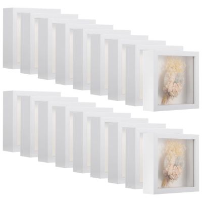 18 PCS Mini Shadow Box Frames - 5.6 in Small Square Shadow Boxes for Displaying Dried Flowers, White 3D Floating Frames for Craft Projects, Picture Frames for Home Decor DIY Favors