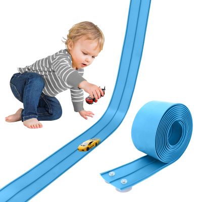 15 Ft Cobalt Blue Flexible Race Car Track,Two-Lane Flex Race Track Sucion Cups, Compatible with Hot Wheels, Matchbox, Diecast 1/50th Toy Cars