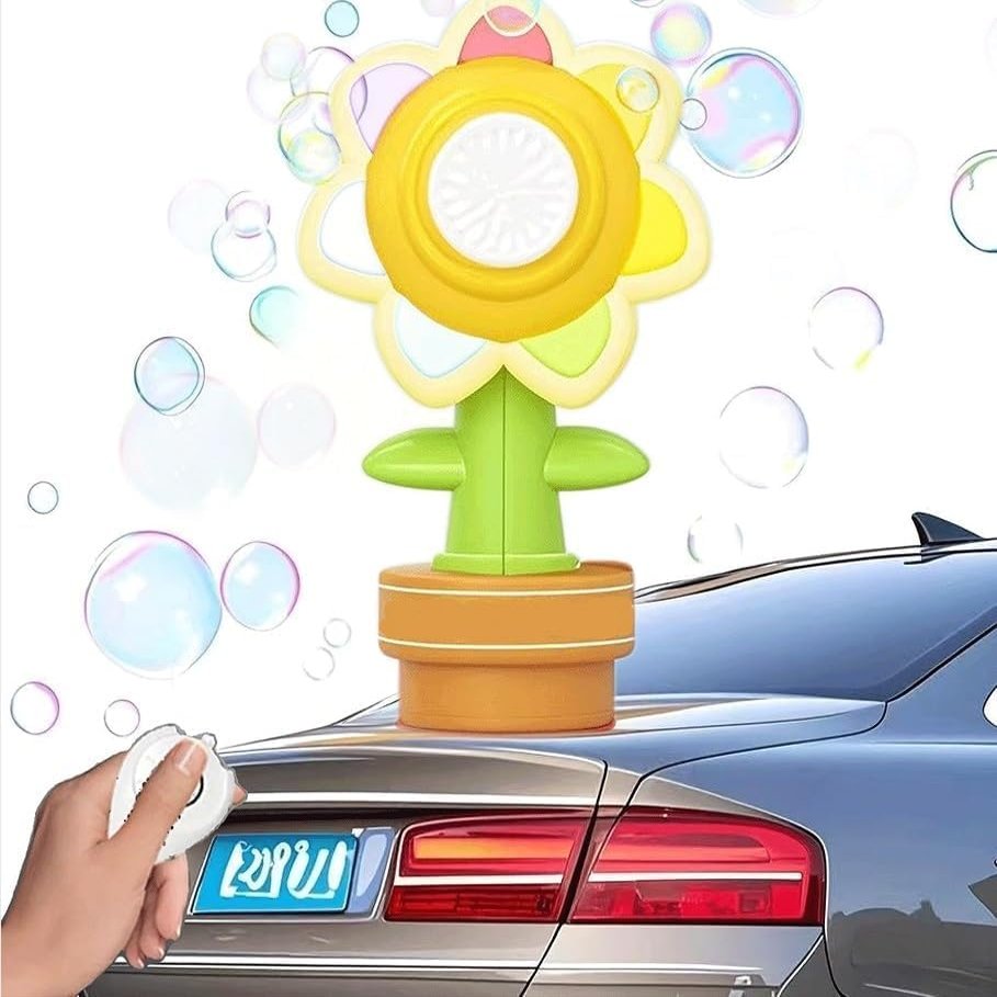 Sunflower Bubble Machine, roof Remote Control Bubble Machine, can Shake with Light, Suitable for Cars, Electric Cars, Bicycles, 10 Bubble Liquids