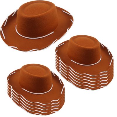 12 Pcs Child Felt Cowboy Hats Wide Brim Cowboy Cowgirl Hat Rodeo Western Hat for Kids Halloween Cosplay Costume Accessories (Color Set 2)