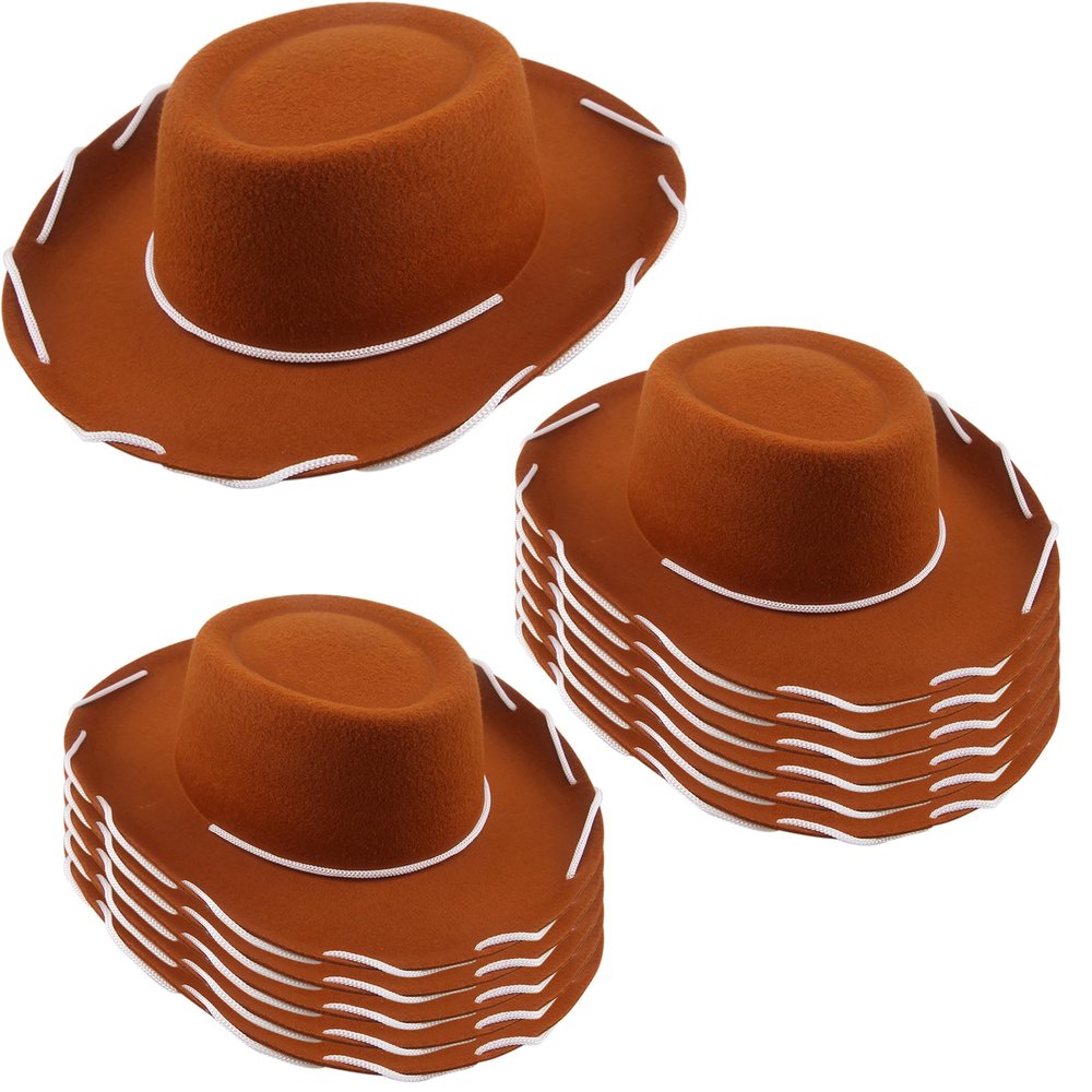 12 Pcs Child Felt Cowboy Hats Wide Brim Cowboy Cowgirl Hat Rodeo Western Hat for Kids Halloween Cosplay Costume Accessories (Color Set 2)