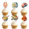 18pcs Glitter Dessert Cupcake Topper Pick for Japanese Food Sushi Theme Decor Supplies Men Woman Happy Birthday Baby Shower Party Decorations view 1
