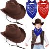Xtinmee 2 Pcs Kids Cowboy Hat Paisley Scarves for Boys Girls Wool Toddler Cowgirl Hats with Bandana for Kids(Brown) view 1