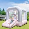 9FT Kids Bounce House with Safety Handrail for Toddlers 2-6, Foldable Indoor/Outdoor Jumper for Backyard & Playroom, Encourages Active Play & Balance Development (Pink+Purple) view 1