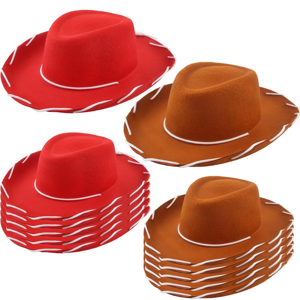 12 Pcs Child Felt Cowboy Hats Wide Brim Cowboy Cowgirl Hat Rodeo Western Hat for Kids Halloween Cosplay Costume Accessories (Color Set 1)