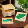 Premium Montessori Animal Puzzle Cabinet with 6 Puzzles 15" Horse Fish Turtle Bird Frog Ant Wooden Zoology Biology Materials for Kids, Educational Toys for Kids Toddler Classroom Homeschool Learning view 1