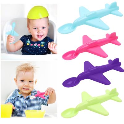 4PC Plastic Airplane Spoon for Kids, Durable Lightweight Mini Tableware for Home Kitchen, Travel, Picnics, Portable Utensil for Snacks, Desserts, and Soups (All)
