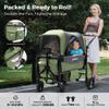 Stroller Wagon for 2 Kids with Canopy, Foldable All-Terrain Wagon Stroller with Adjustable Push/Pull Handle, Parent Organizer, 5-Point Harness, Ideal for Travel & Outdoor Adventures, Meadow Green view 2