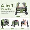 Stroller Wagon for 2 Kids with Canopy, Foldable All-Terrain Wagon Stroller with Adjustable Push/Pull Handle, Parent Organizer, 5-Point Harness, Ideal for Travel & Outdoor Adventures, Meadow Green view 4