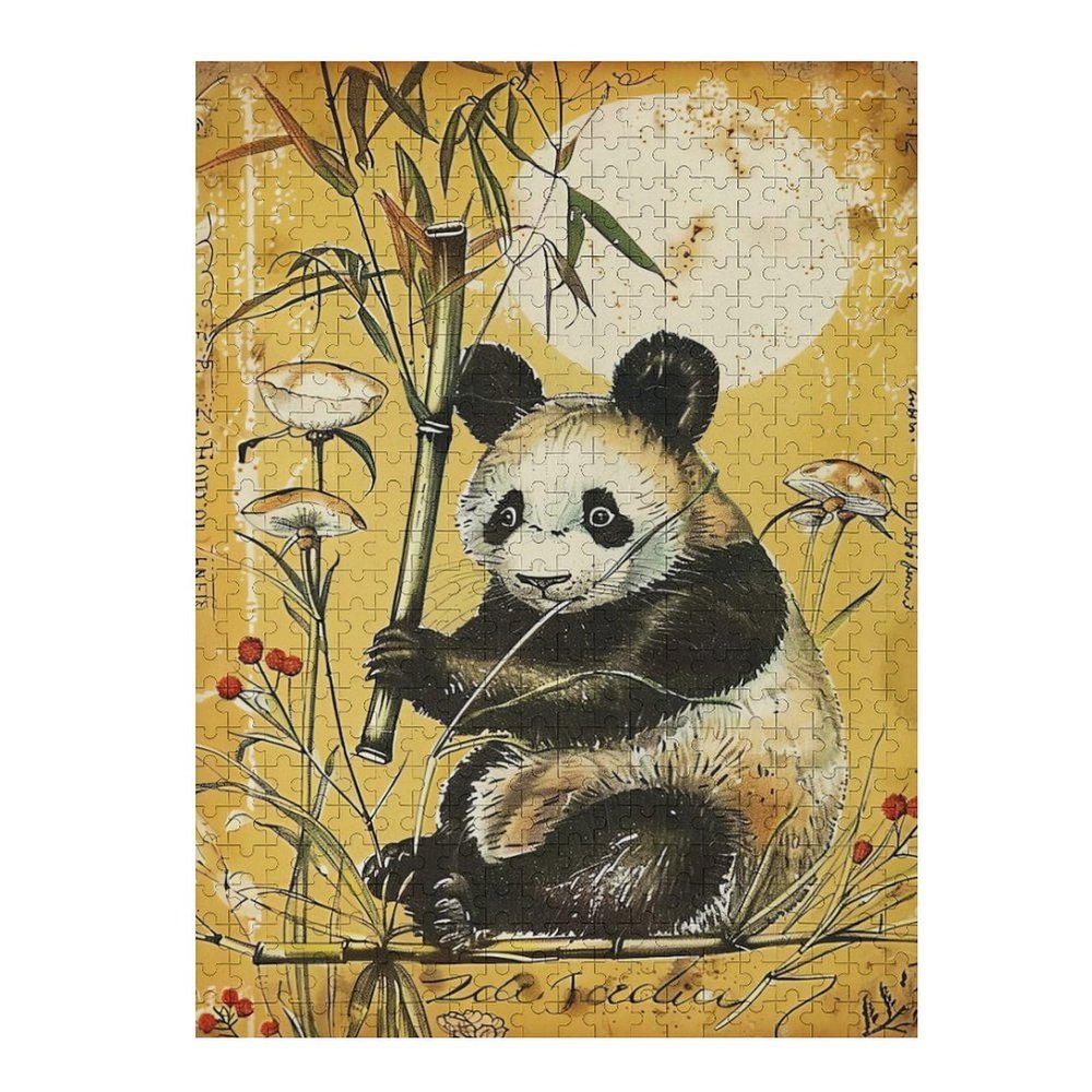 Panda is Holding A Bamboo Stick and A Flower 1000 Piece Jigsaw Puzzles Adults Brain Teaser for Adults Educational Developmental Games Building Kit Activities to Encourage Creative Play