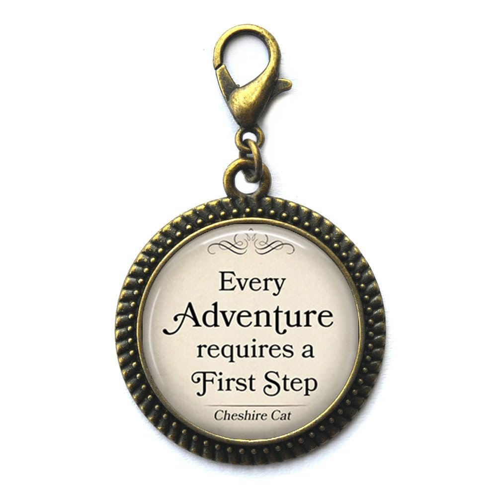 BOMUKE Every Adventure requires a First Step,Cat quote Zipper Pull, Wonderland Zipper Pull