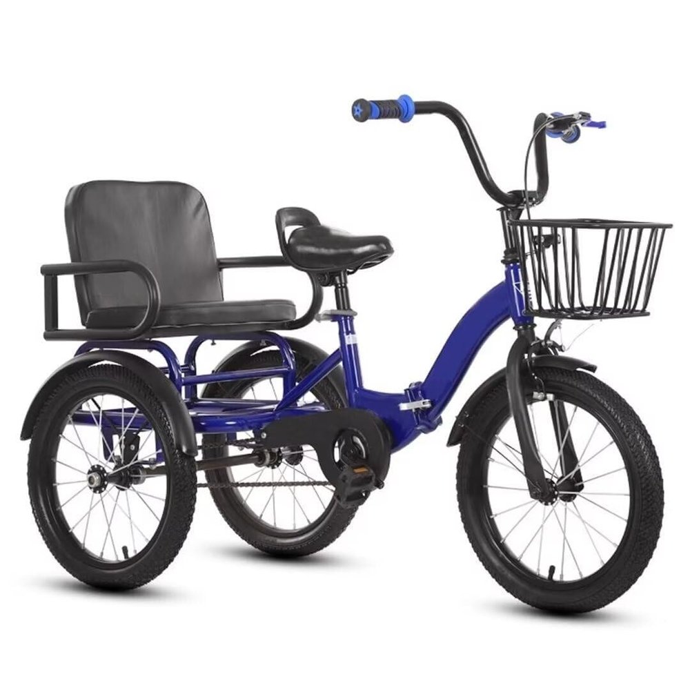 Folding Toddler Tricycle for 3-10 Years Old, Tandem Cruiser with Rear Seat, Adjustable Handlebar, Pedal 3-Wheel Trike, Sensitive Front Brake(White,16inch)
