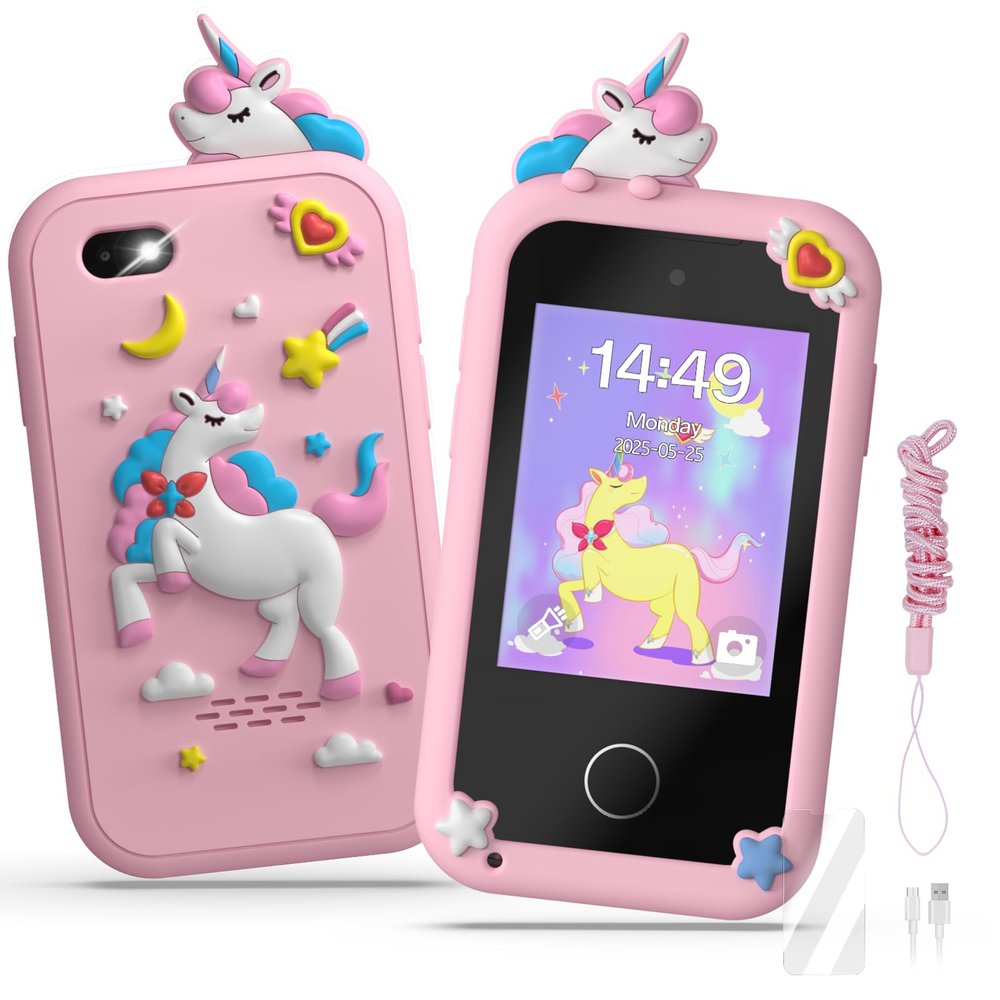 Kids Smart Phone Toys for Girls,Christmas Birthday Gifts for Girls Age 3-10 Kids Cell Phone Toys with 2.8" Touchscreen 20 Learning Games Dual Camera Music Player, 8G SD Card