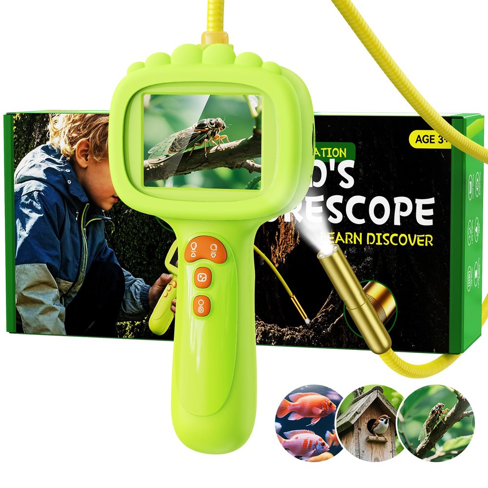 Borescope Snake Camera with Light for Kids, Outdoor Educational STEM Toys, Science Gifts for 5 Year Old Boy, Camping Nature Activities, Best Birthday Gift for Boys, Girls Ages 4,5,6,7,8,9,10(Green)