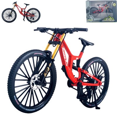 1:8 Scale Mountain Bike Toy DS Die-Cast Mini Finger Bicycle Model Desktop Decoration DH Alloy Bike Action Figurine Toy for Cake Topper Crafts (Red)