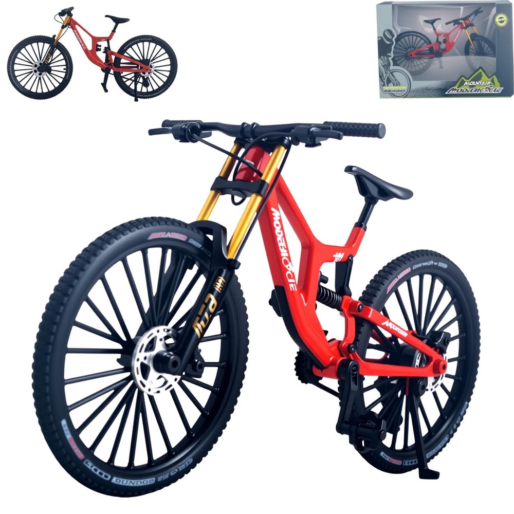 1:8 Scale Mountain Bike Toy DS Die-Cast Mini Finger Bicycle Model Desktop Decoration DH Alloy Bike Action Figurine Toy for Cake Topper Crafts (Red)