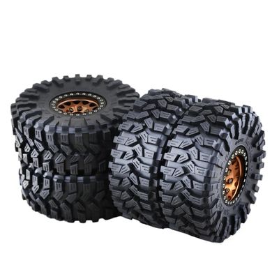 4pcs 120mm 1.9 Inch Metal Beadlock Wheel Rim and Rubber Tire Set Compatible with 1/10 RC Crawler Vehicles(Brown)