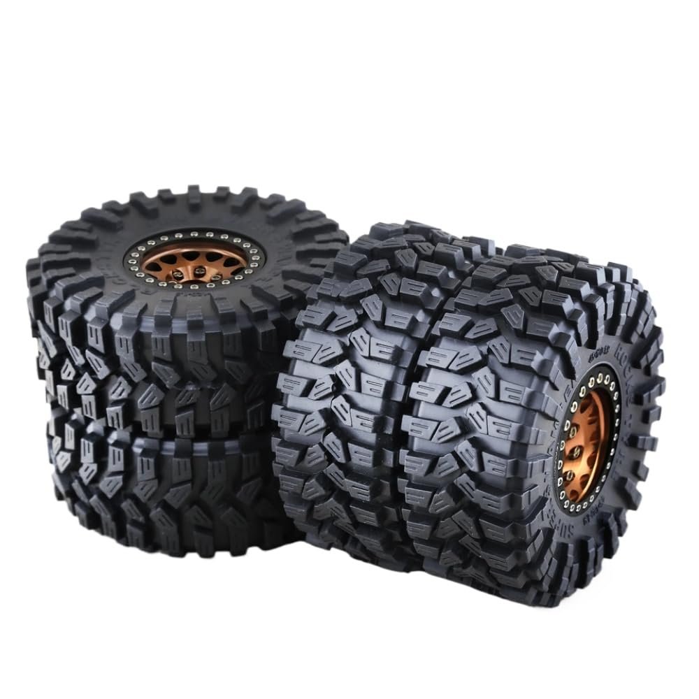 4pcs 120mm 1.9 Inch Metal Beadlock Wheel Rim and Rubber Tire Set Compatible with 1/10 RC Crawler Vehicles(Brown)