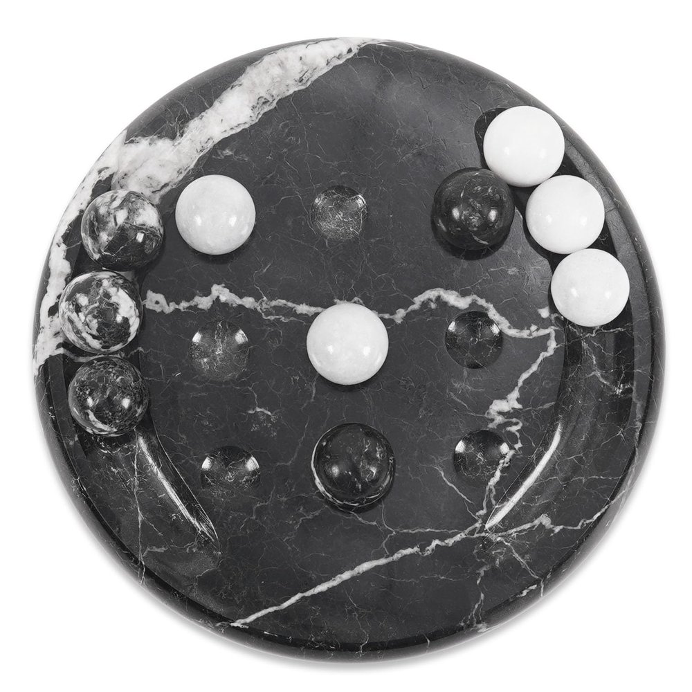 EARTHEN CRAFTS Marble Tic Tac Toe Board Game 6 Inches Black & White Balls, Cute Decorative Board Game for Family, Ideal for Game Night, Home Decor & Coffee Table Decor