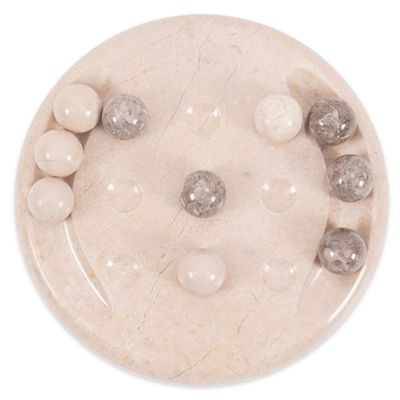 EARTHEN CRAFTS Mini Marble Tic Tac Toe Board Game 6" Beige & Oceanic Balls, Handmade Classic Board Game for Family, Modern Home, Coffee Table & Office Desk Decor