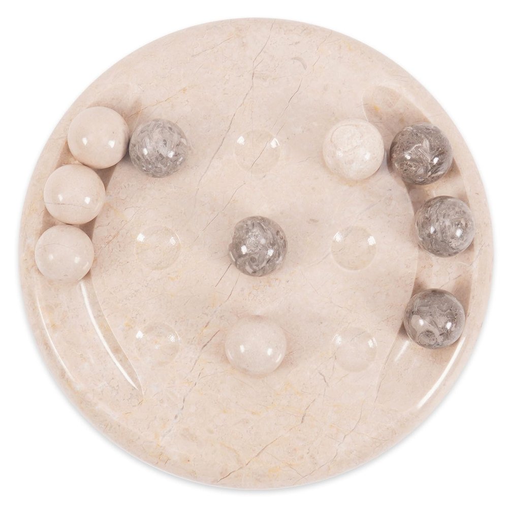 EARTHEN CRAFTS Mini Marble Tic Tac Toe Board Game 6" Beige & Oceanic Balls, Handmade Classic Board Game for Family, Modern Home, Coffee Table & Office Desk Decor