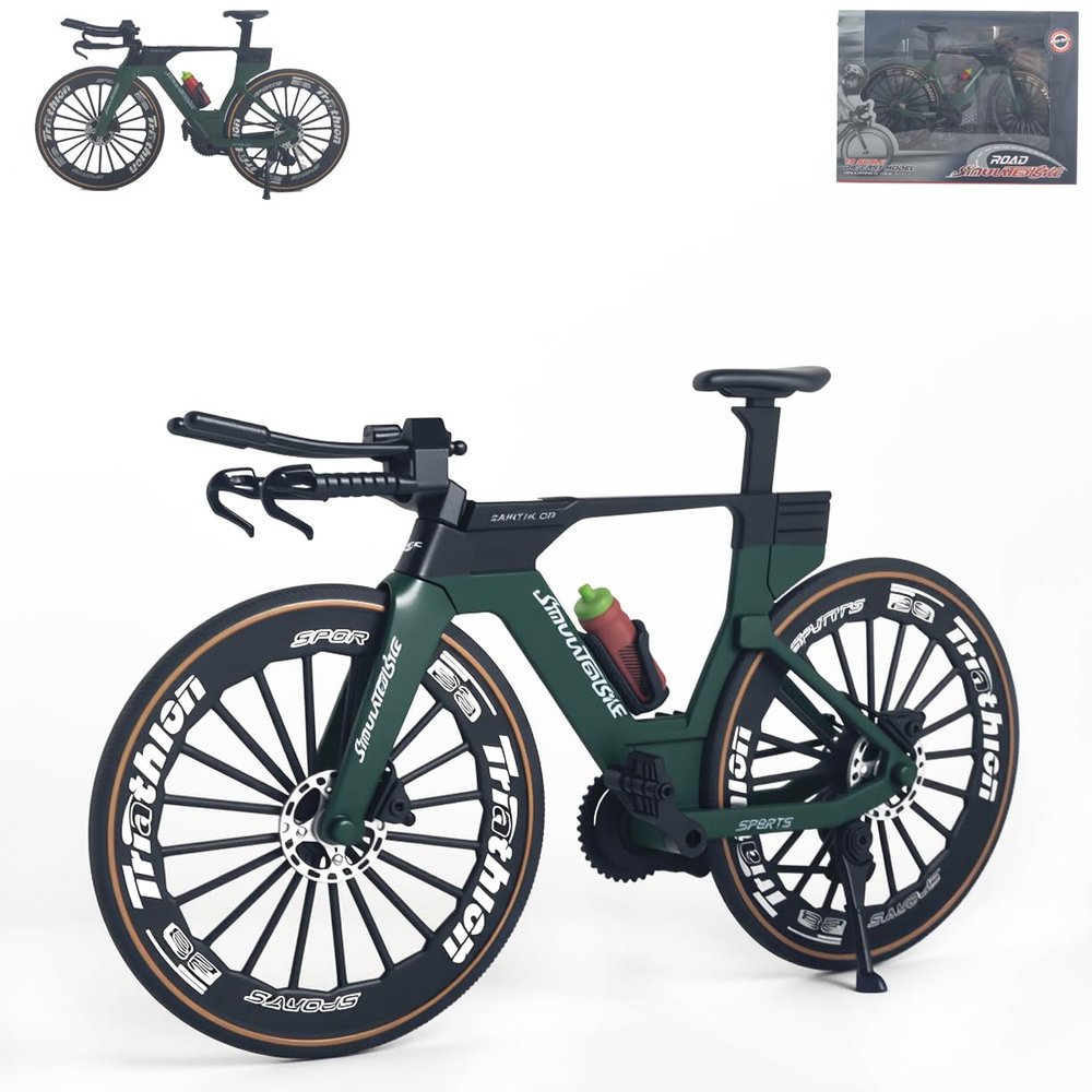 1:8 Scale Road Race Bike Toy Rider Racing Bicycle Die-Cast DS Mini Road Diecast Sport Finger DH Bicycle Model Desktop Decoration DH Alloy Bike Action Figurine Toy for Cake Topper Crafts (Green)