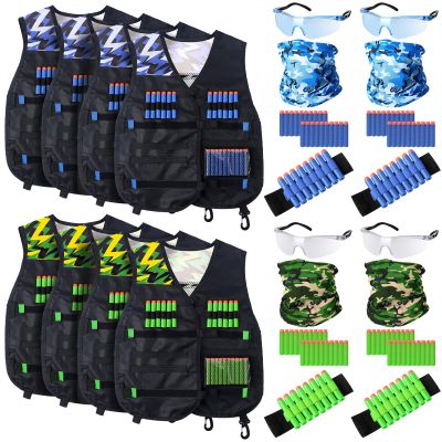 Sosation 8 Sets Kids Tactical Vest Compatible with Nerf Party Favor Accessories, Face Mask Wrist Ammo Holder Toy Gift Supplies Boys (Green and Blue)