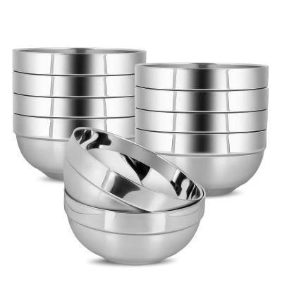 JUYUANFENGGOU 10pcs 304stainless Steel Kids Bowls, 5inches 15 Ounce Stainless Steel Kids Bowls,Double-Walled Metal Serving Dishes Uses For Sauces, Rice, Noodle, Ice Cream