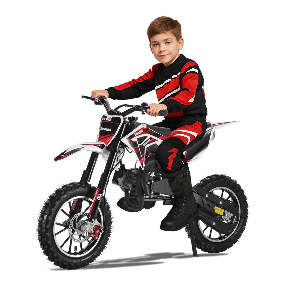 Kids Dirt Bike, 49cc Gas Powered Mini Bike, Off-Road Motorcycle, Upgraded Pit Bike for Kids, Front & Rear Disc Brakes, 2-Stroke Engine, Pull Start, 10-Inch Tires, Pocket Bike Gift for Teens Black