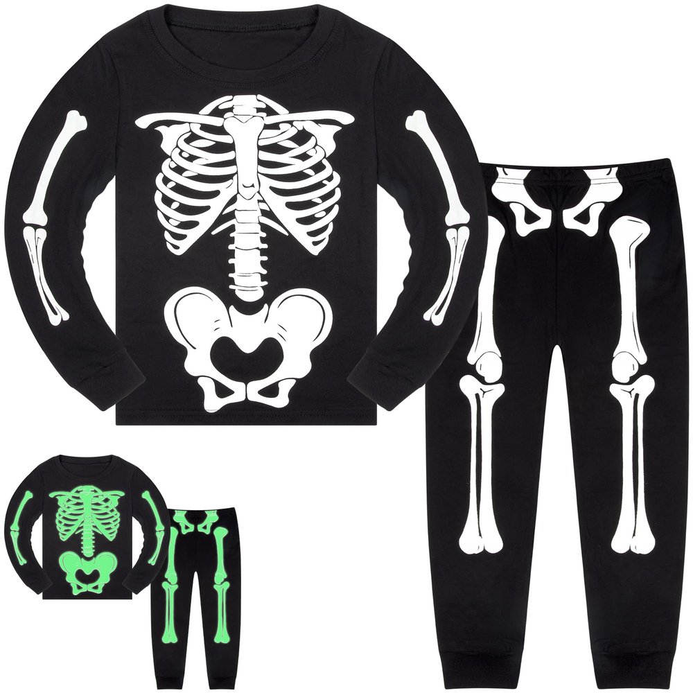 HONGTEYA Kids Halloween Costumes, Long sleeve Clothes for Boys 100% Cotton Toddler Pumpkin Skeleton Outfit Size 3T-7 Years