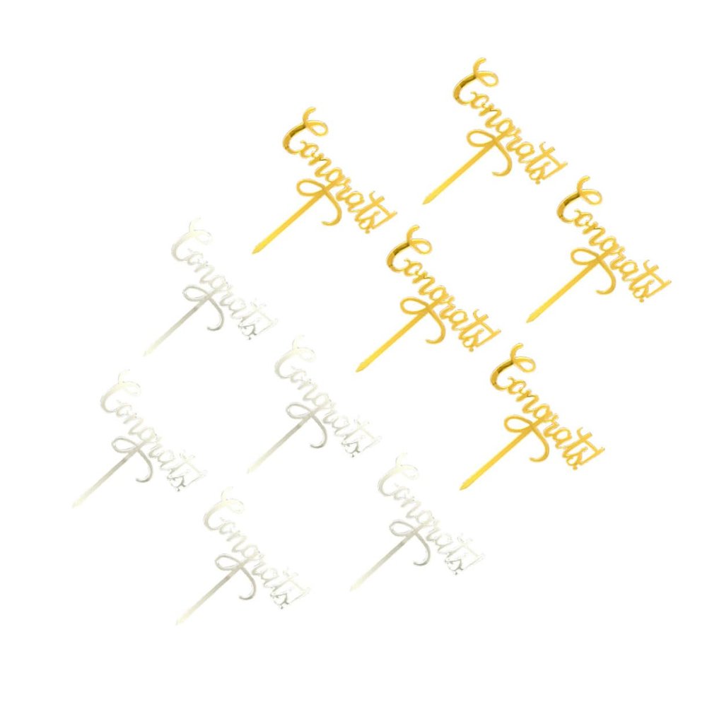 COLLBATH 10pcs Graduation Acrylic Cake Topper Creative Letter Design Cupcake Picks for Graduation Party Prom and Dessert Decoration Silver Each