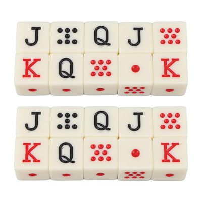 20Pcs Spanish Poker Dice Set, 16mm 6 Sided Square Plastic Black White Red Poker JQK Dice for Table Game
