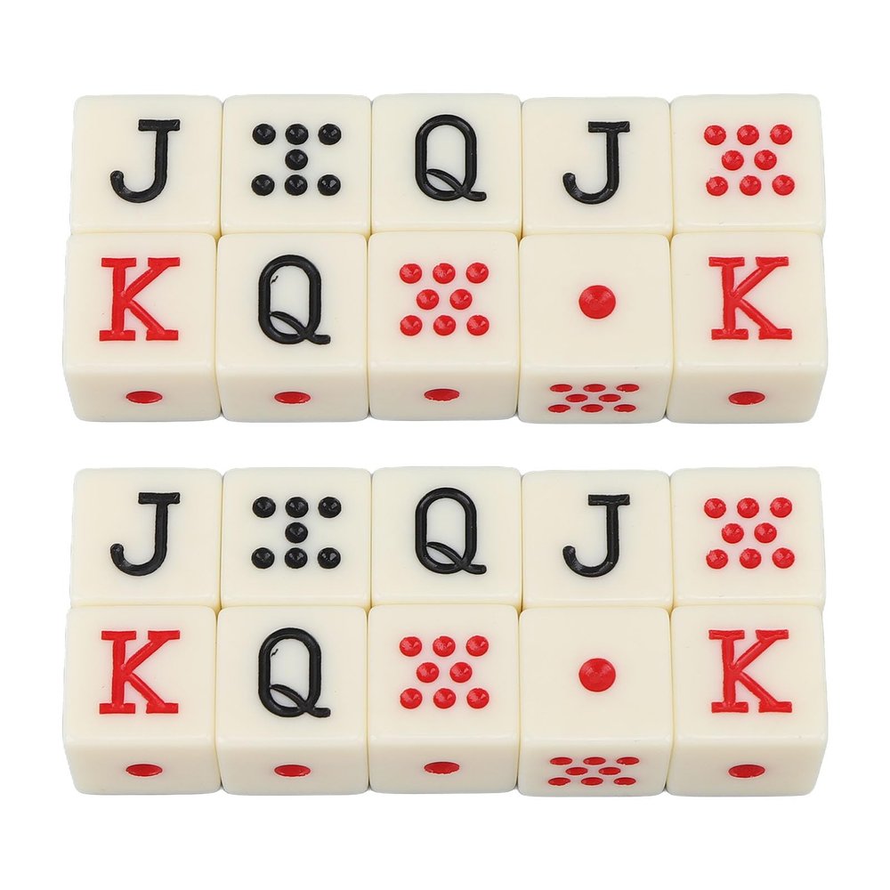 20Pcs Spanish Poker Dice Set, 16mm 6 Sided Square Plastic Black White Red Poker JQK Dice for Table Game