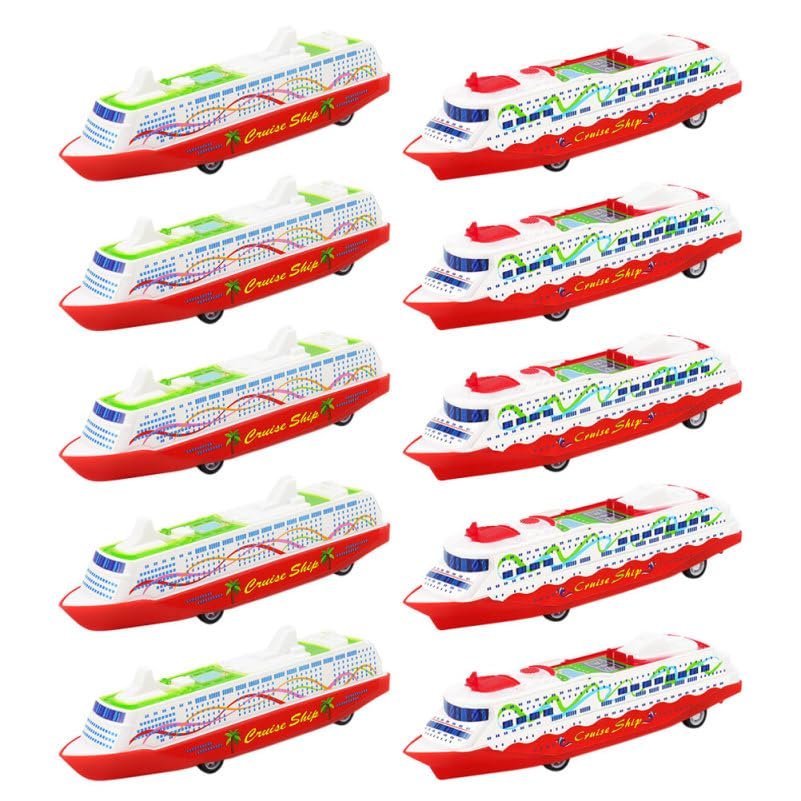 Yardwe 10Pcs Pull Back Cruise Ship Toys for Kids Toddler Gliding Boat Toys Educational Plastic Steamship Model Set for Hand-Eye Coordination and Creative Play