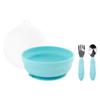 Bumkins - Silicone Grip Bowl, Fork & Spoon & Lid - For Ages 18 Months+ - Suction Base - 100% Food-Safe Silicone - Oven, Microwave, Freezer, & Dishwasher Safe - Blue view 1