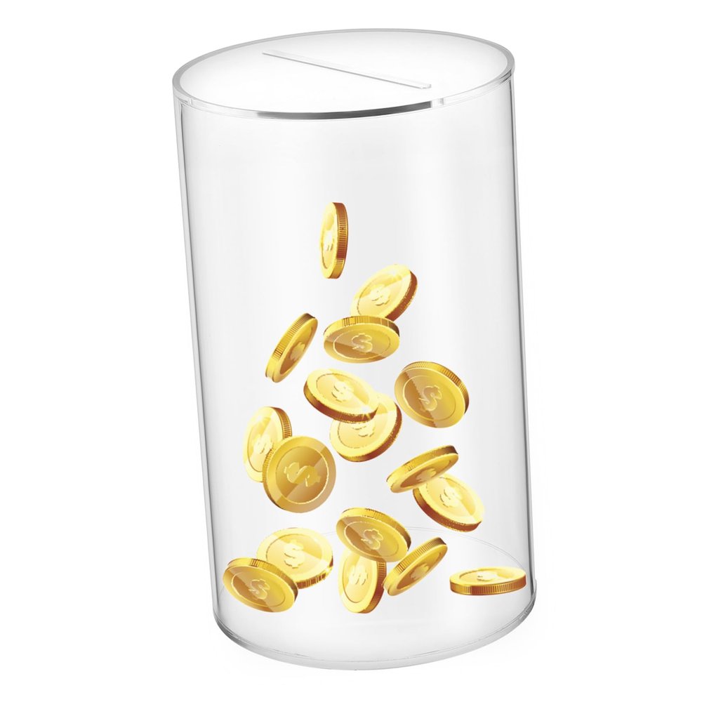 Abaodam Transparent Acrylic Piggy Bank Cylindrical Money Bank for Home Office Decorative Savings Jar Present for Adults Easy Visibility of Stored Cash