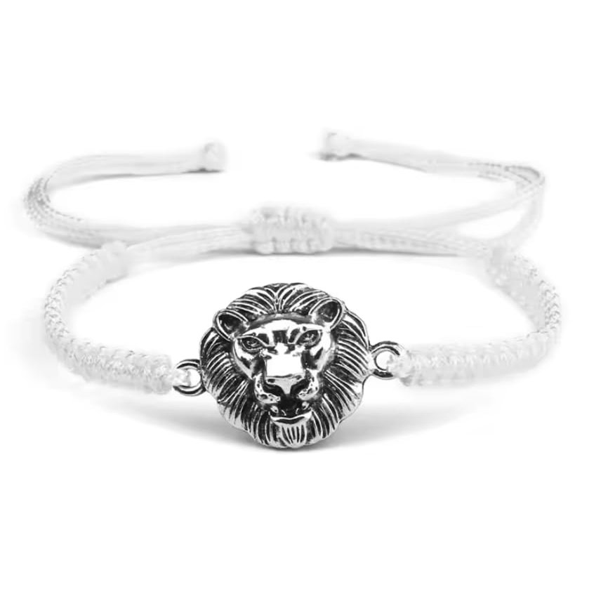 Men Braided Bracelet Lion Head Adjustable Black Rope Bracelets&Bangles Yoga Pulseira,White,16-28cm