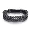 ZYIBPMSJKQCFK Hand-woven Men's Bracelet Natural Tiger Eye Stone Leather Bangles Volcano Stone Beaded Male Bracelet,black,21cm view 1