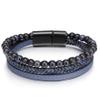 ZYIBPMSJKQCFK Hand-woven Men's Bracelet Natural Tiger Eye Stone Leather Bangles Volcano Stone Beaded Male Bracelet,black,21cm view 3