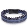 ZYIBPMSJKQCFK Hand-woven Men's Bracelet Natural Tiger Eye Stone Leather Bangles Volcano Stone Beaded Male Bracelet,black,21cm view 4