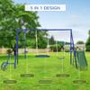 616 lbs Heavy-Duty 5-in-1 Kids Outdoor Swing Set  A-Frame Steel Playset w/Saucer Swing, Slide, Seesaw, Glider & Swing Seat  Durable Backyard Playground Equipment for Toddlers & Children Blue view 3