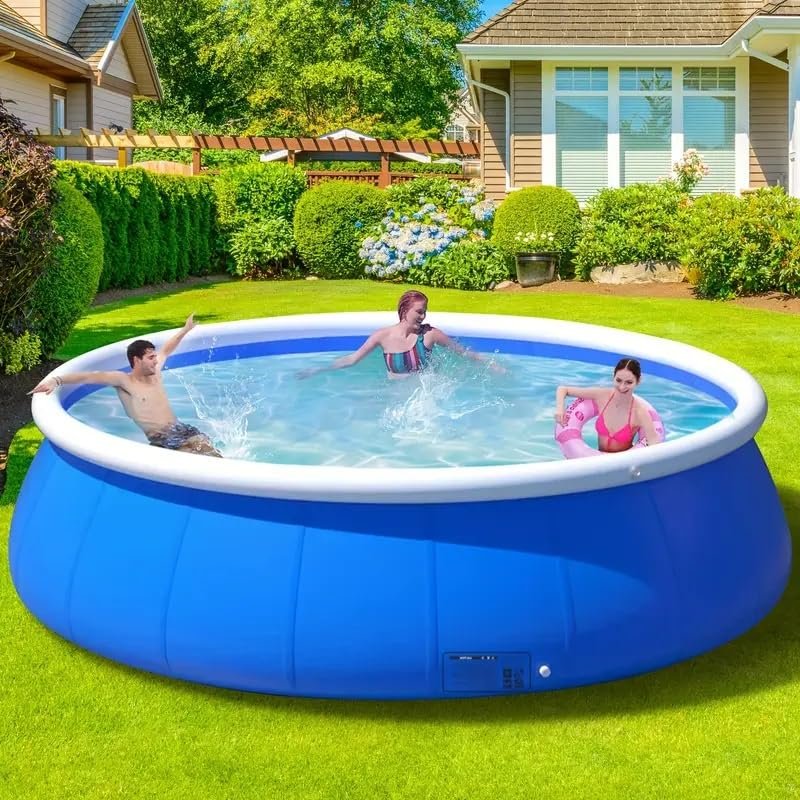 120.07x29.9in Inflatable Swimming Pool Large Outdoor Coil Mesh PVC Family Pool for Backyard, Quick Setup & Foldable Storage, Durable Summer Water Play