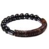 8 Mm Natural Stone Round Beads Coconut Wood Flake Bracelets Lava Stone Wooden Bead Male Bracelet Men,Black Onyx,21cm view 1