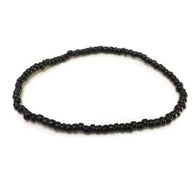 Bohemian Bracelets For Women Boho 3mm Seed Beads Bracelets Beach Accessories,Black,17.5cm