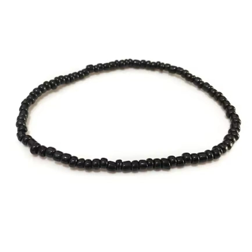 Bohemian Bracelets For Women Boho 3mm Seed Beads Bracelets Beach Accessories,Black,17.5cm
