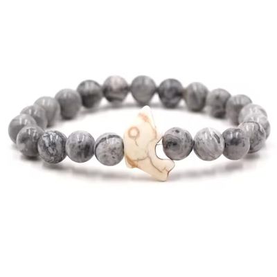 8mm Natural Stone Bracelet Male And Female Dolphin Stretch Couple Bracelet,Map Stone,19cm