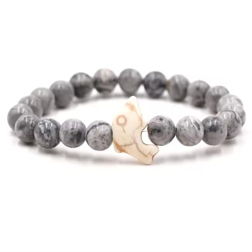 8mm Natural Stone Bracelet Male And Female Dolphin Stretch Couple Bracelet,Map Stone,19cm