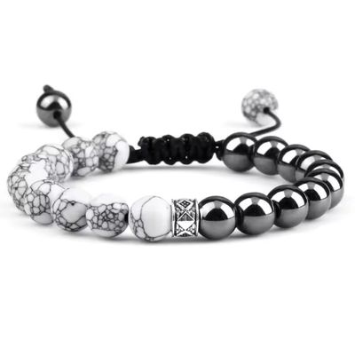 8mm Black White Beads Braided Bracelets Bangles Women Men Yoga Natural Agates Lava Stone Handmade Bracelet,Hematite,17-27cm