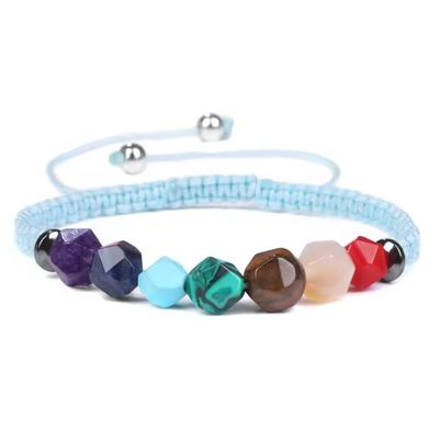 8mm Handmade Braided Rope Bracelets For Women Men 7 Chakra Bracelet Natural Stone Yoga Wristband,blue,16-25cm